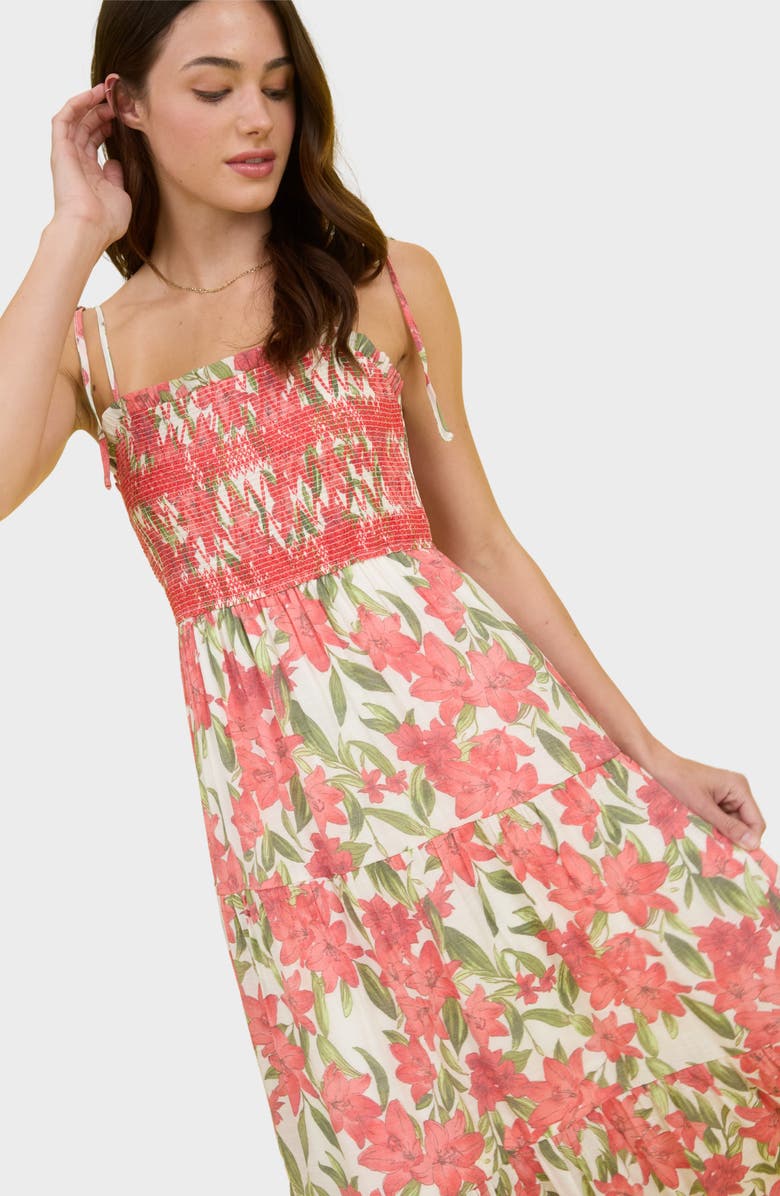 Blu Pepper Smocked Midi Dress, Alternate, color, Red Multi