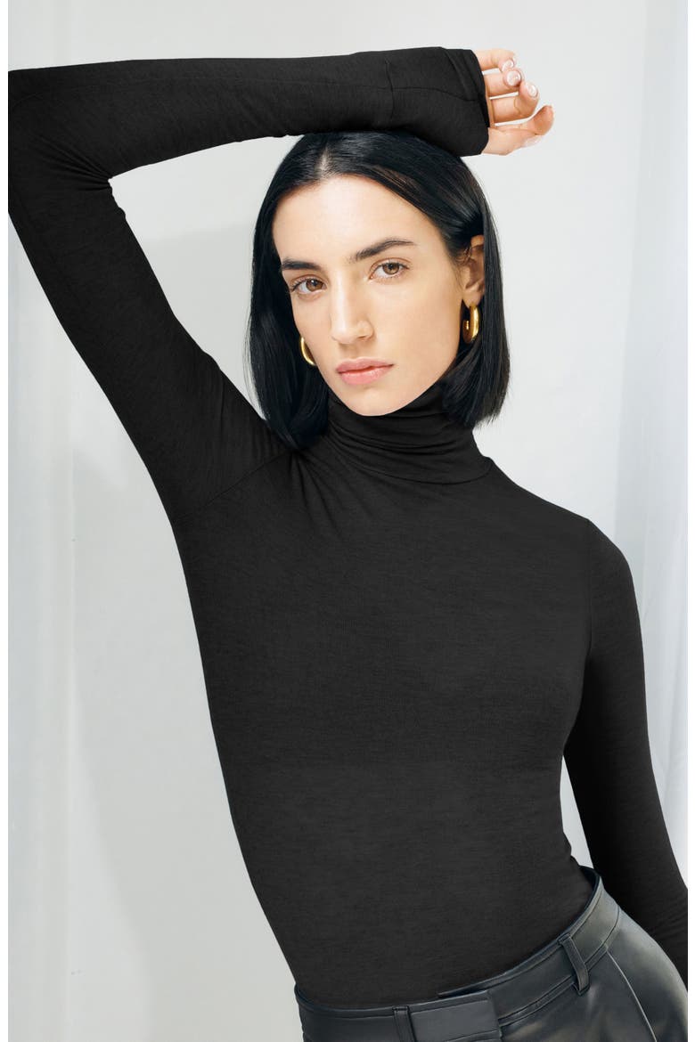 Tallin Sheer Turtleneck Top, Alternate, color, BLACK