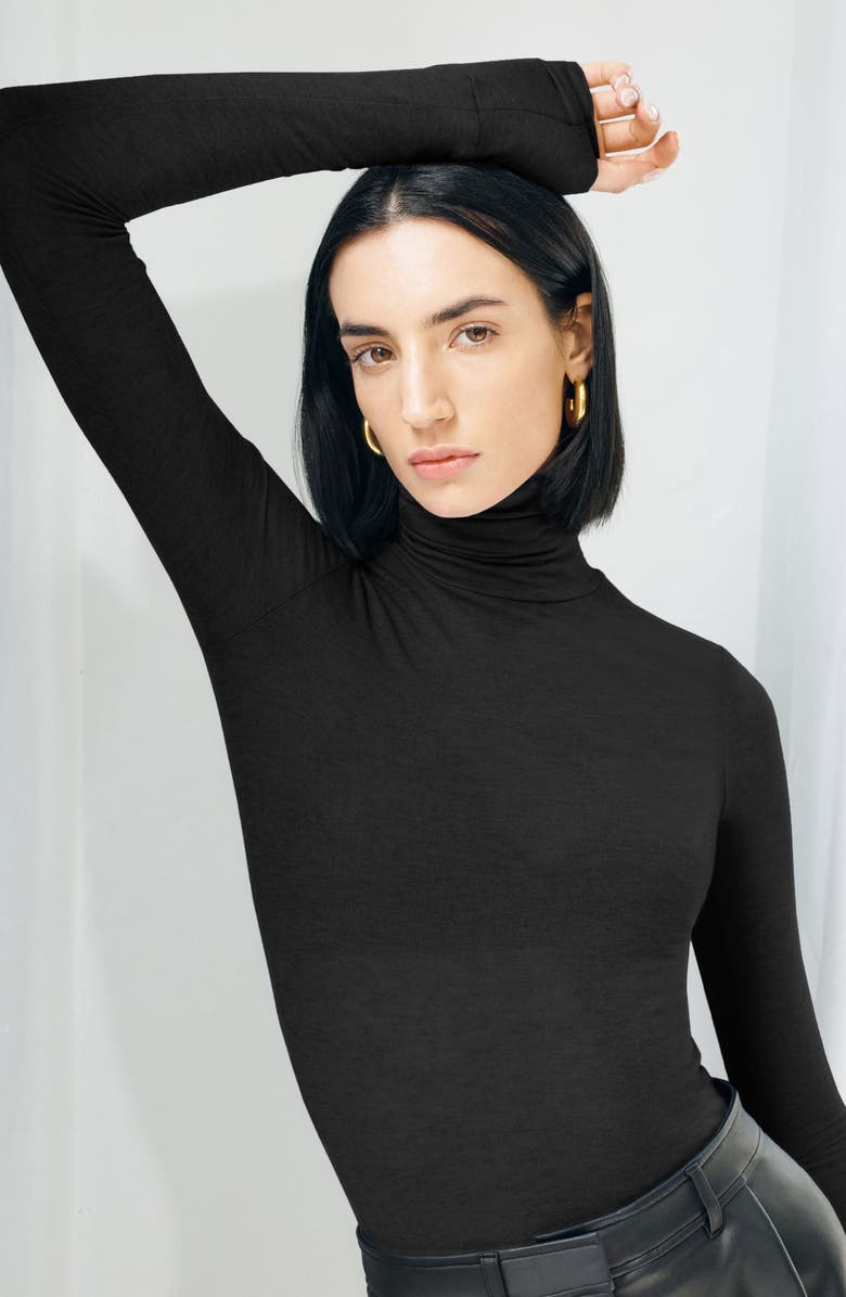 Two Lines by Marcella Tallin Sheer Turtleneck Top, Alternate, color, Black