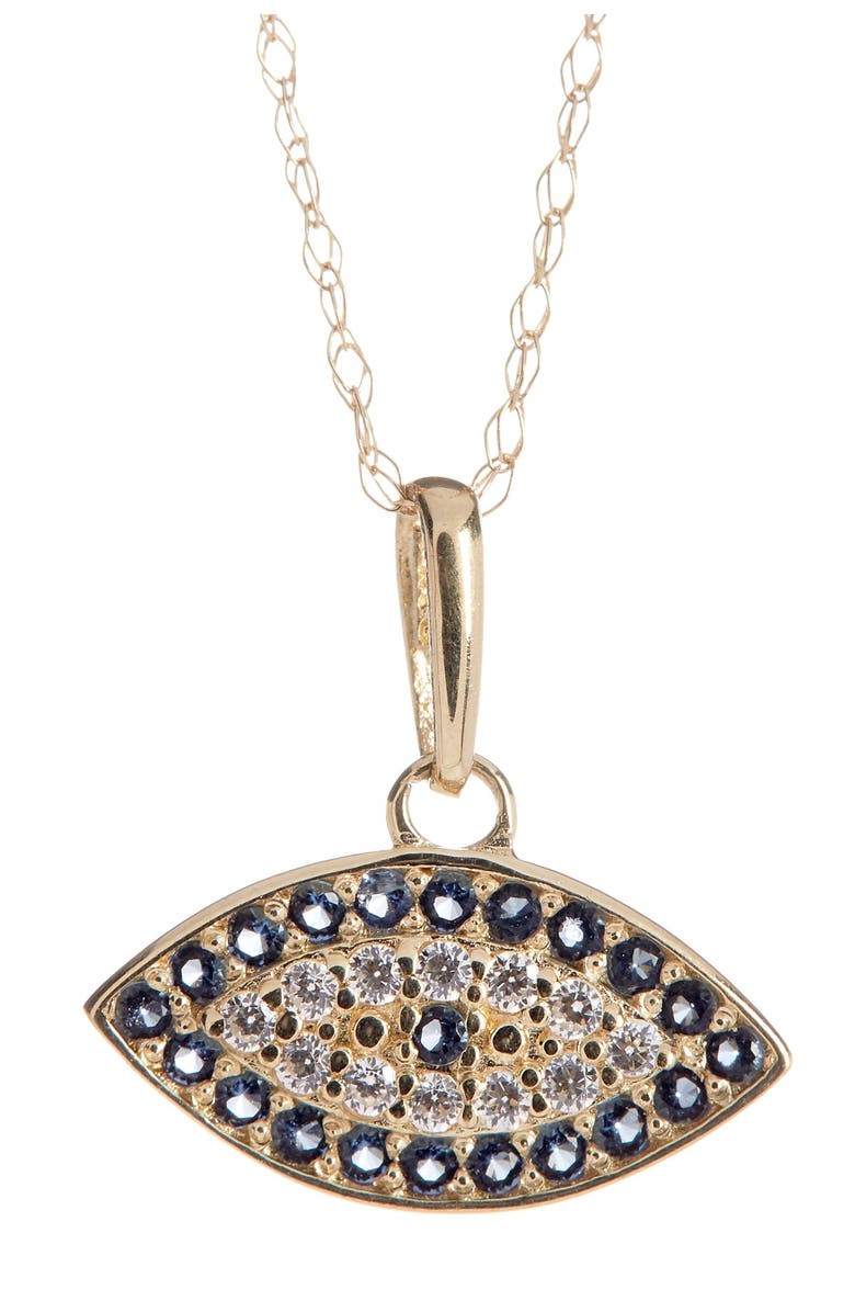 CANDELA JEWELRY 14K Yellow Gold CZ & Sapphire Evil Eye Necklace, Main, color, 