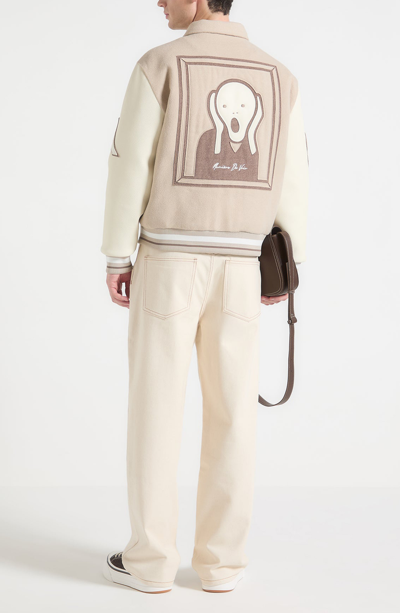 Manière De Voir Le Galerie Wool-Blend Varsity Jacket, Alternate, color, Beige