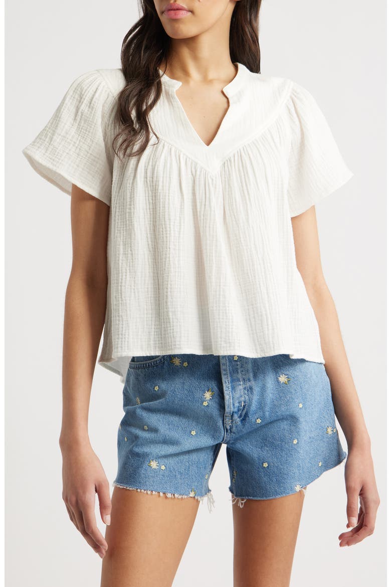 Sayer Organic Cotton Gauze Split Neck Top, Main, color, WHITE