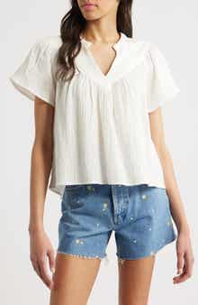 Rails Sayer Organic Cotton Gauze Split Neck Top