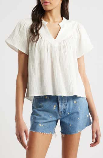 Rails Sayer Organic Cotton Gauze Split Neck Top