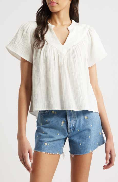Rails Sayer Organic Cotton Gauze Split Neck Top