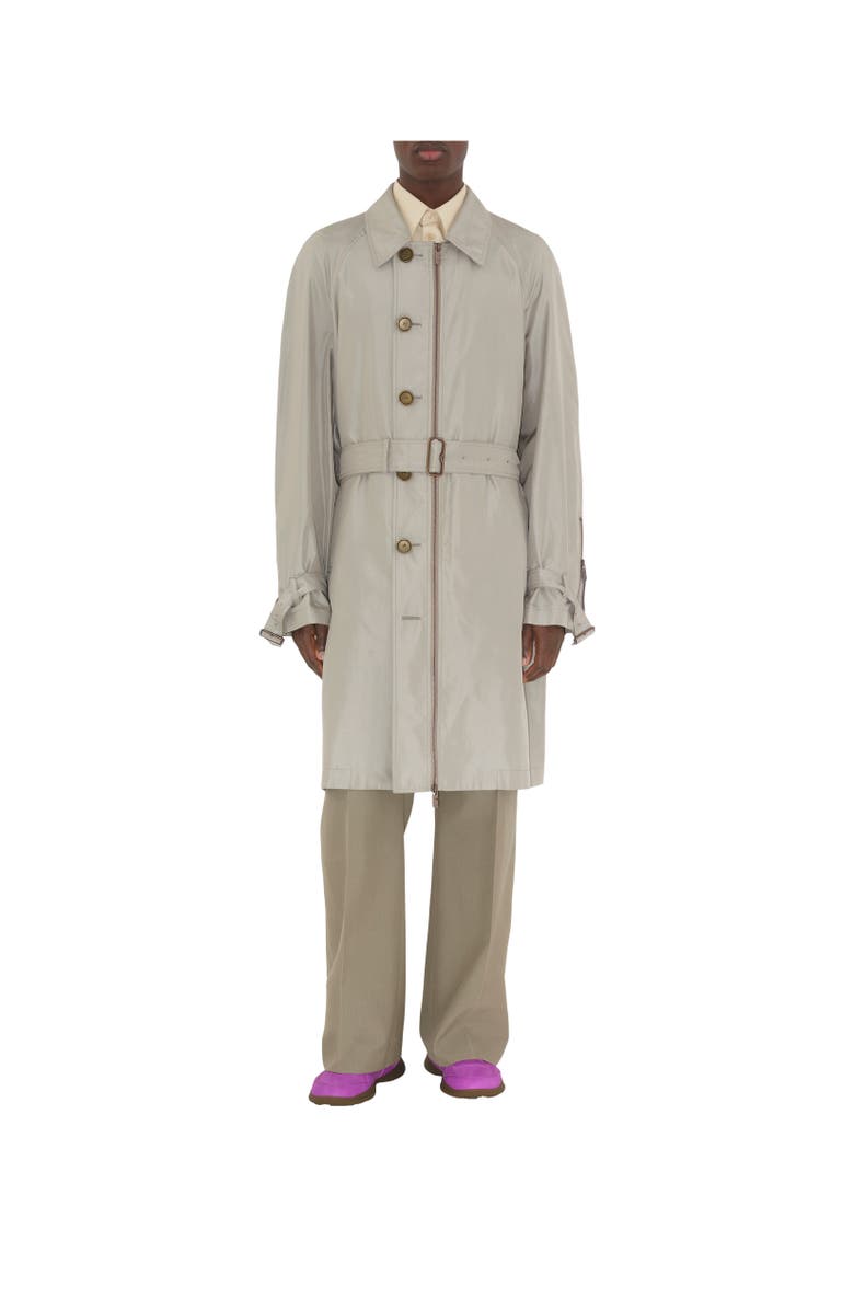 Burberry Long Silk Car Coat, Alternate, color, Castle
