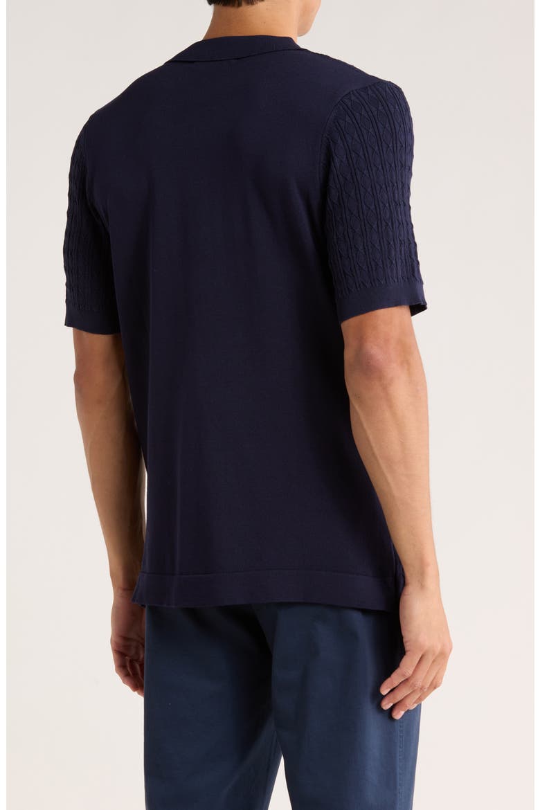 Cable Knit Short Sleeve Sweater, Alternate, color, NAVY