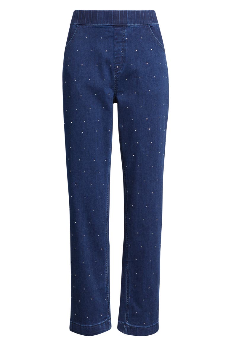 Rhinestone Straight Leg Crop Denim Leggings, Alternate, color, DK RINSE