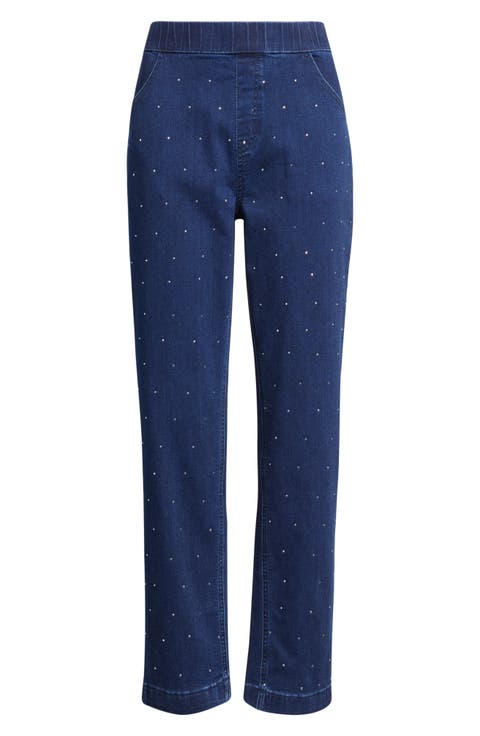 Rhinestone Straight Leg Crop Denim Leggings