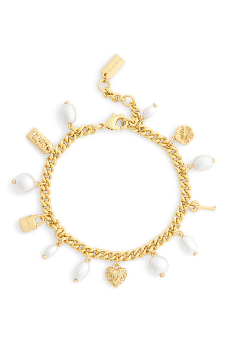 Iconic Faux Pearl Charm Bracelet, Alternate, color, PEARL/ GOLD