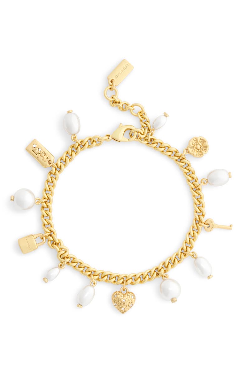 COACH Iconic Faux Pearl Charm Bracelet, Alternate, color,