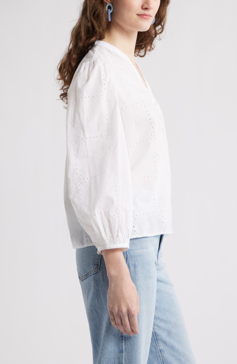 Caslon<sup>®</sup> Eyelet Embroidered Cotton Popover Top, Alternate, color, White