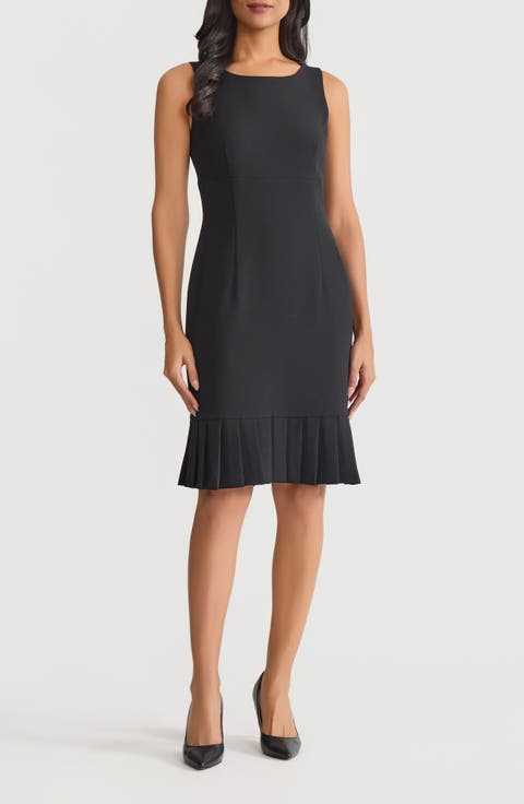 Pleated Hem Sleeveless Sheath Dress
