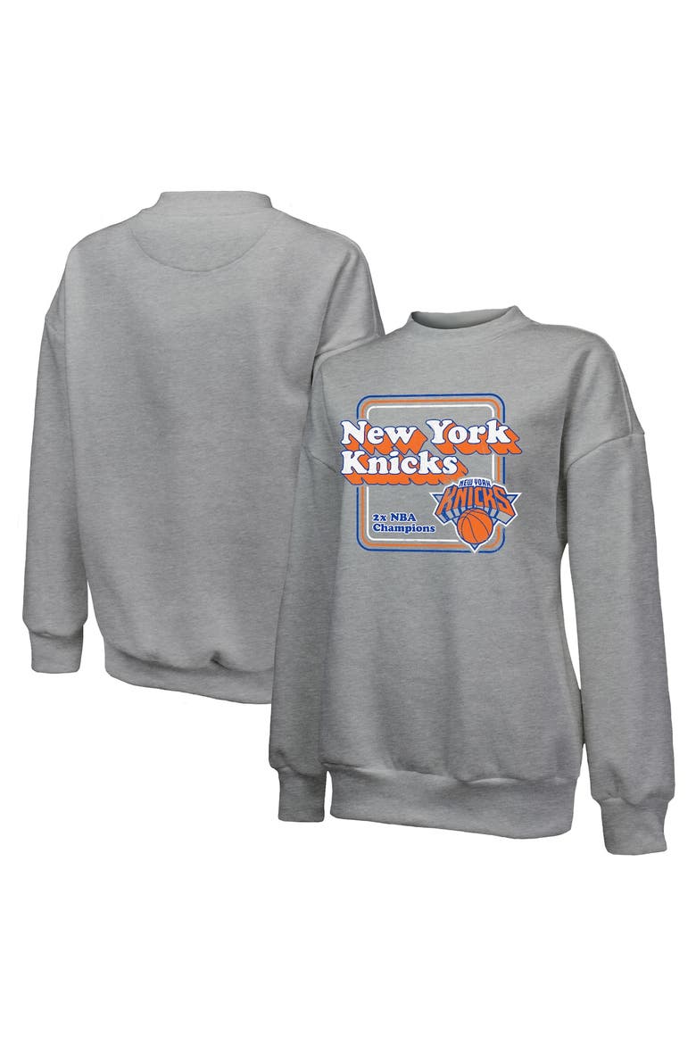 Women's Majestic Threads Gray New York Knicks Classic Tri-Blend Pullover Sweatshirt, Main, color, Gray