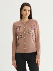 Misook Relaxed Floral Embroidered Knit Cardigan