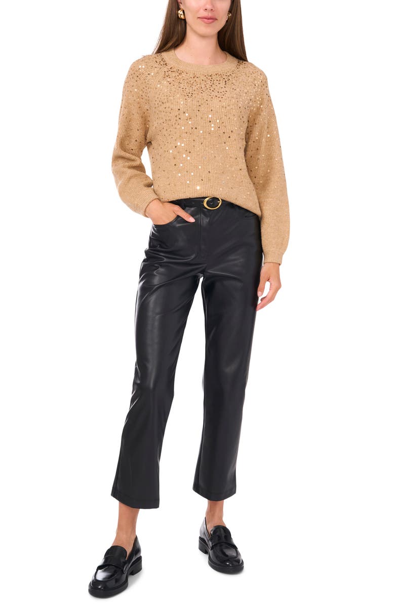 Vince Camuto Sequin Crewneck Sweater, Alternate, color, Latte Heather