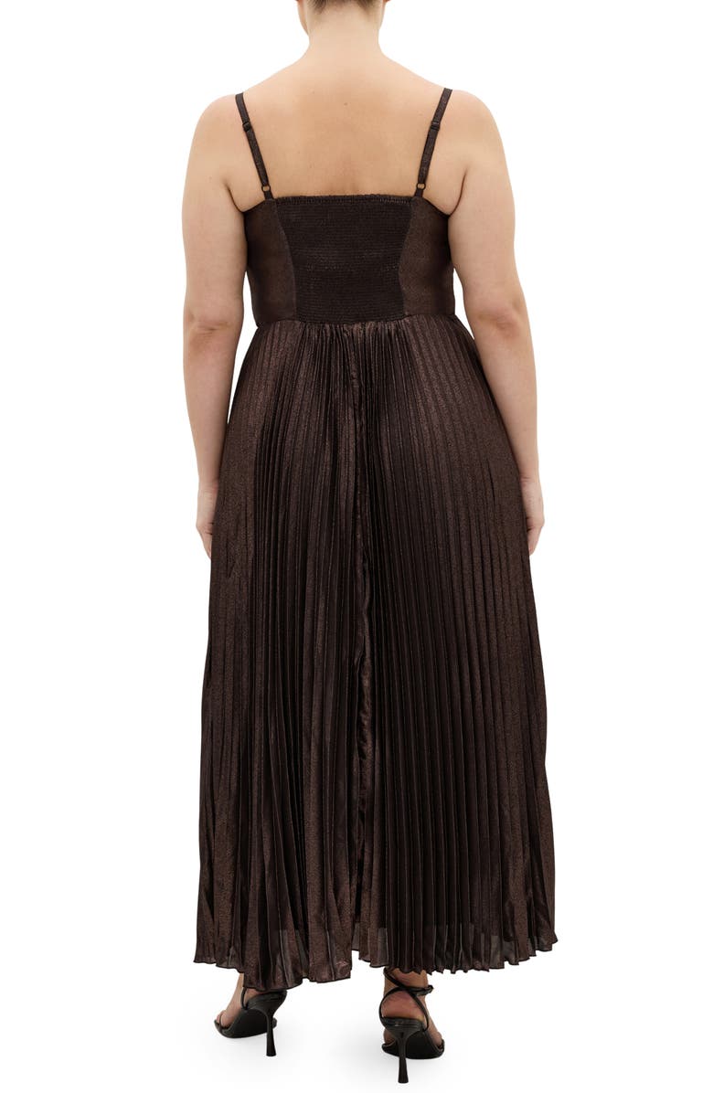 City Chic Ariana Pleated Metallic Dress, Alternate, color, Bronze Sparkle