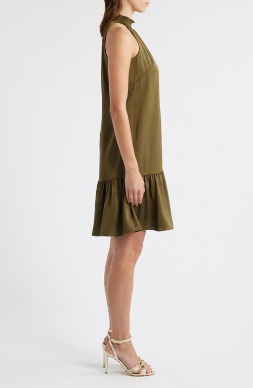 Vince Camuto Petite Satin Mock-neck Sleeveless Short Dress In Green