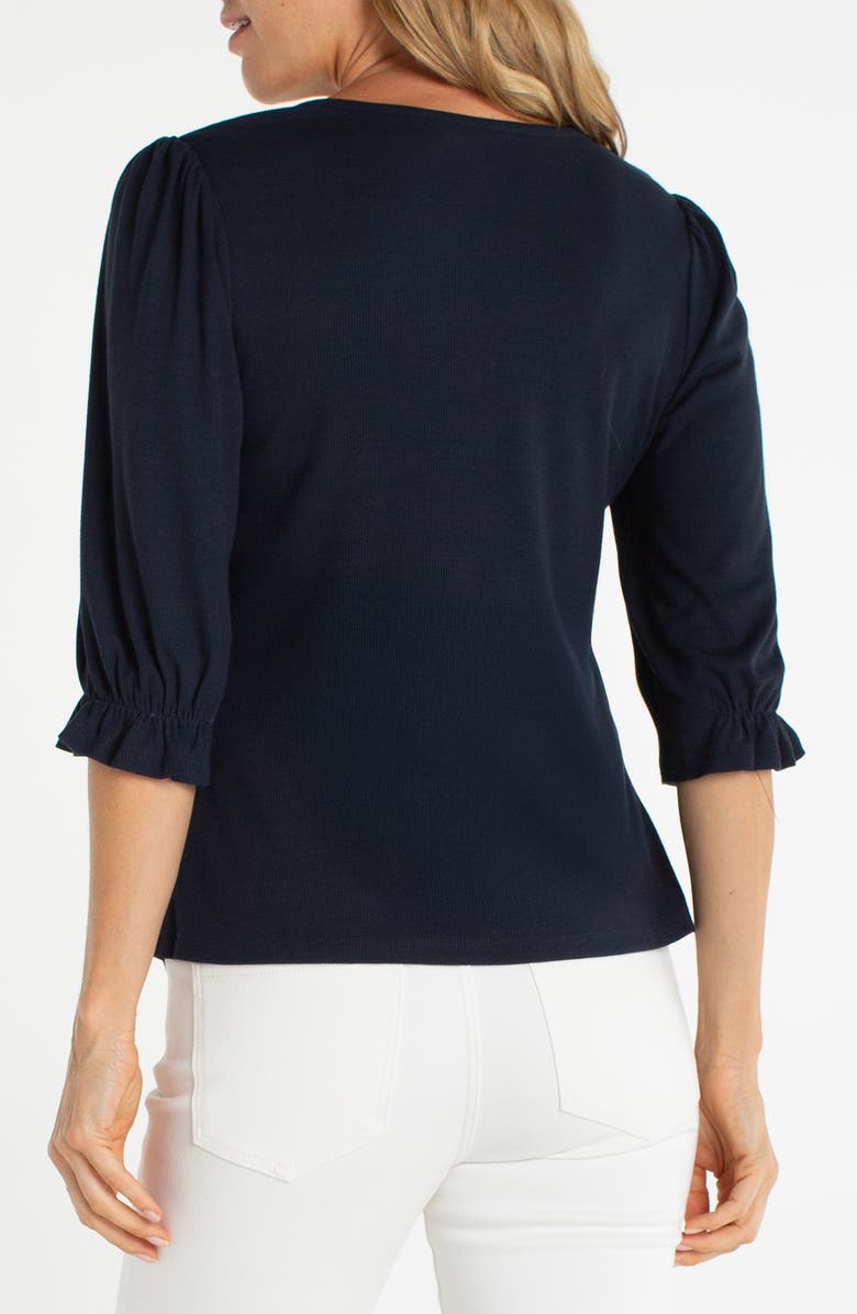 Liverpool Los Angeles Elbow Sleeve Notch Neck T-Shirt, Alternate, color, Dark Navy