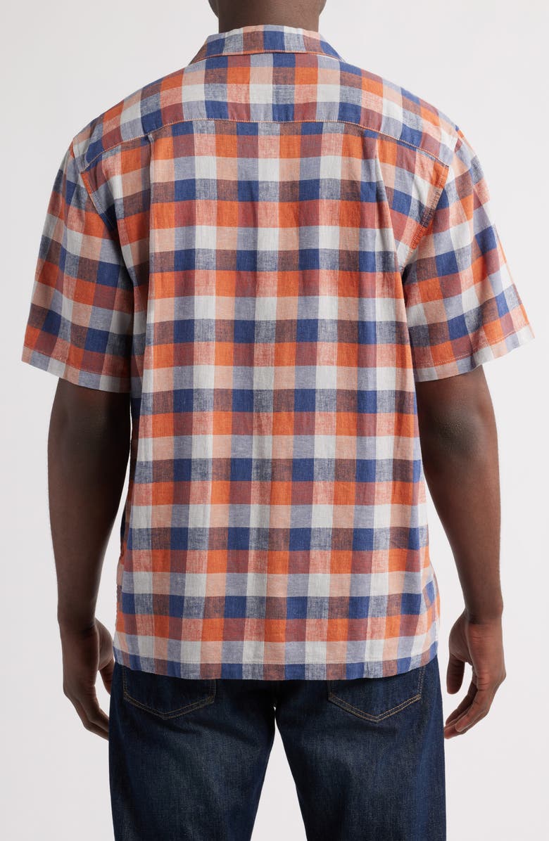 Pendleton Plaid Linen Blend Camp Shirt, Alternate, color, Navy/ Ochre Check
