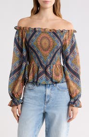FLYING TOMATO Off-the-Shoulder Print Top