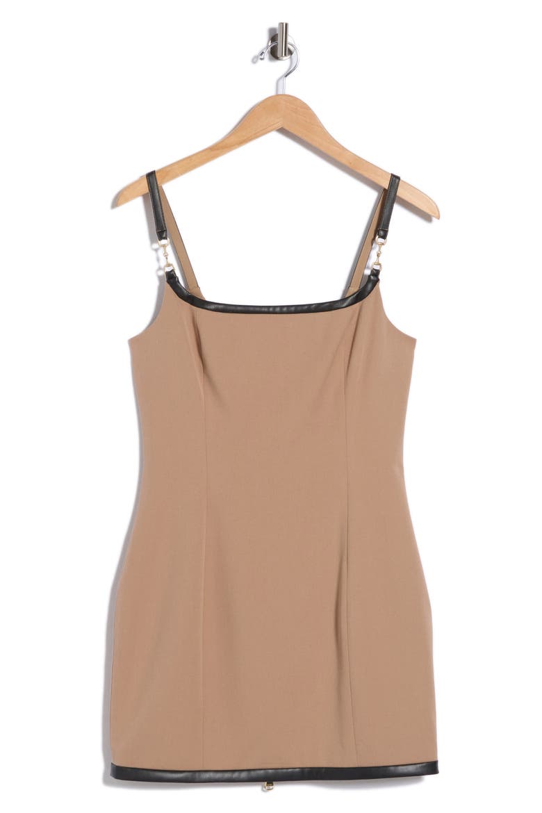Jettie Leather Trim Minidress, Alternate, color, DARK CAPPUCCINO