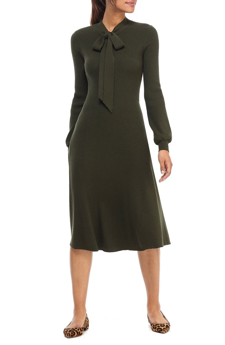 Gal Meets Glam Collection Brianna Tie Neck Long Sleeve Sweater Dress, Main, color, 