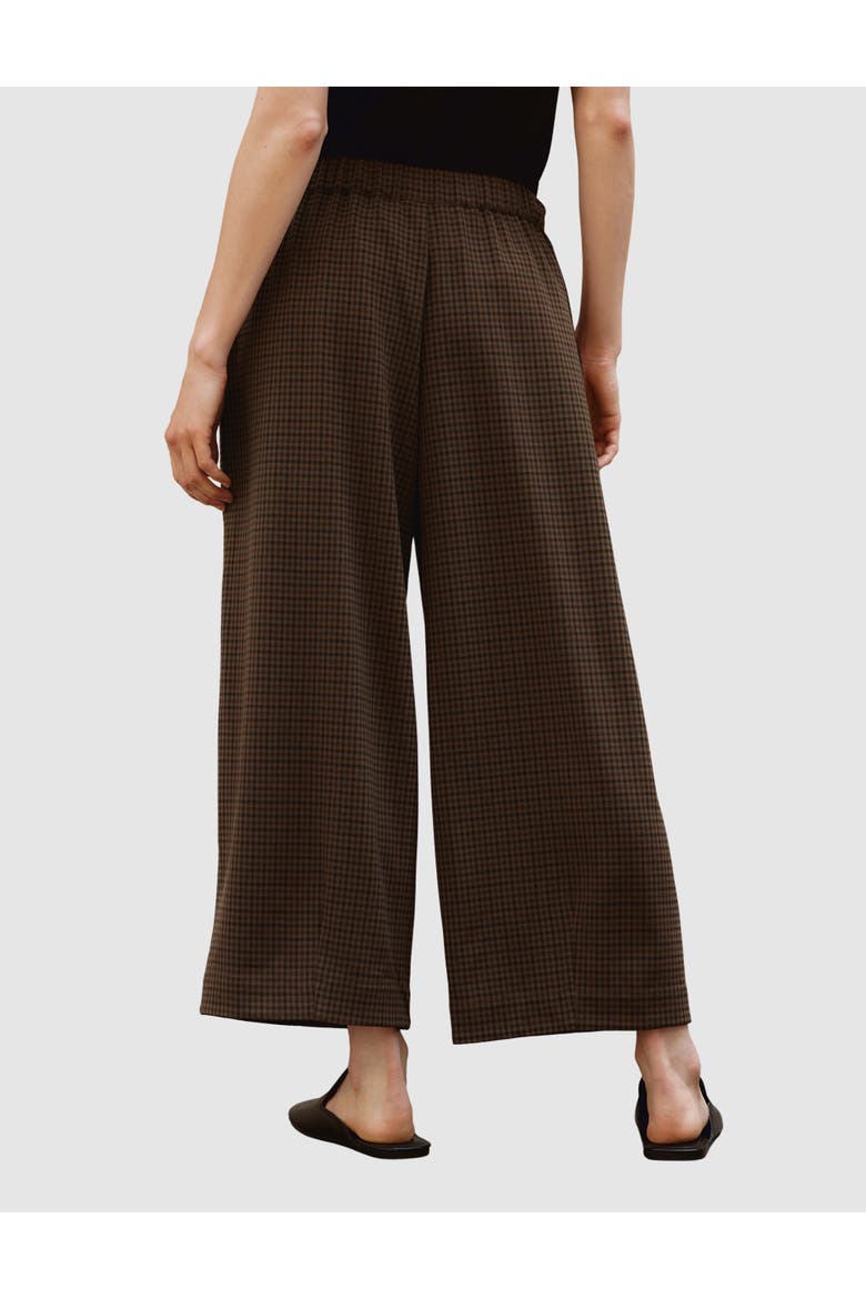 Gingham Drawstring Wide Leg Culotte, Alternate, color, Chocolate