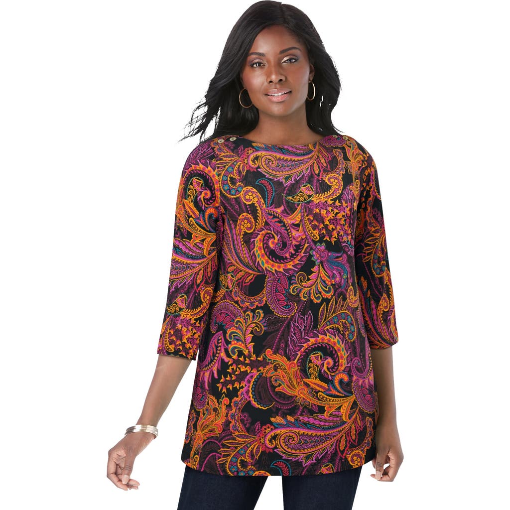 Jessica London Stretch Cotton Boatneck Tunic In Multi