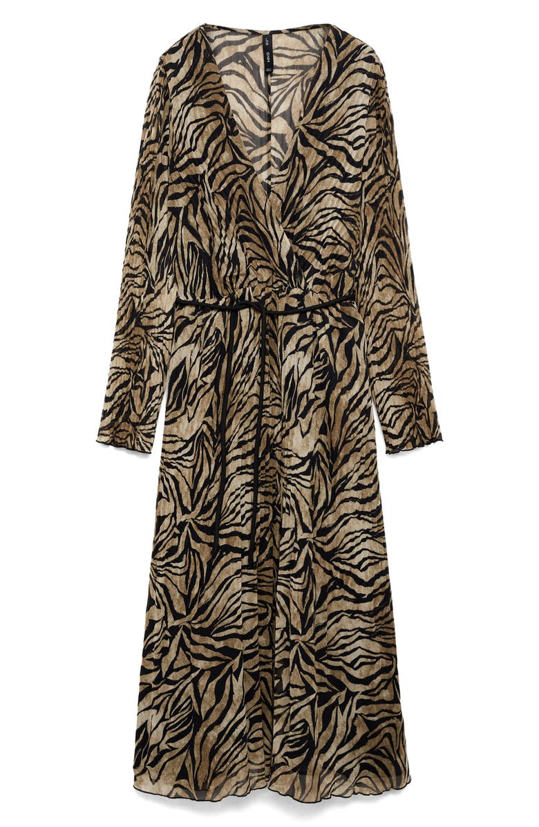 MANGO Leopard Print Pleated Long Sleeve Midi Dress, Alternate, color,