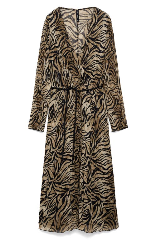 MANGO MANGO LEOPARD PRINT PLEATED LONG SLEEVE MIDI DRESS 