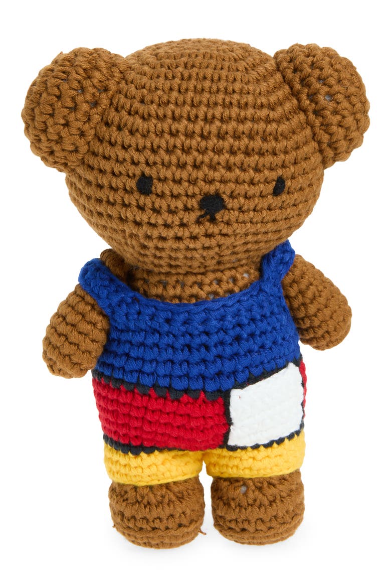 Boris & His Mondrian Overalls Crocheted Stuffed Animal, Main, color, BROWN MULTI