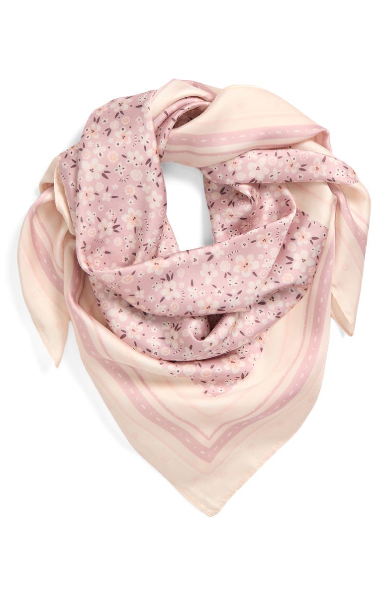 Treasure & Bond Square Satin Scarf, Alternate, color, Pink Babys- Breath