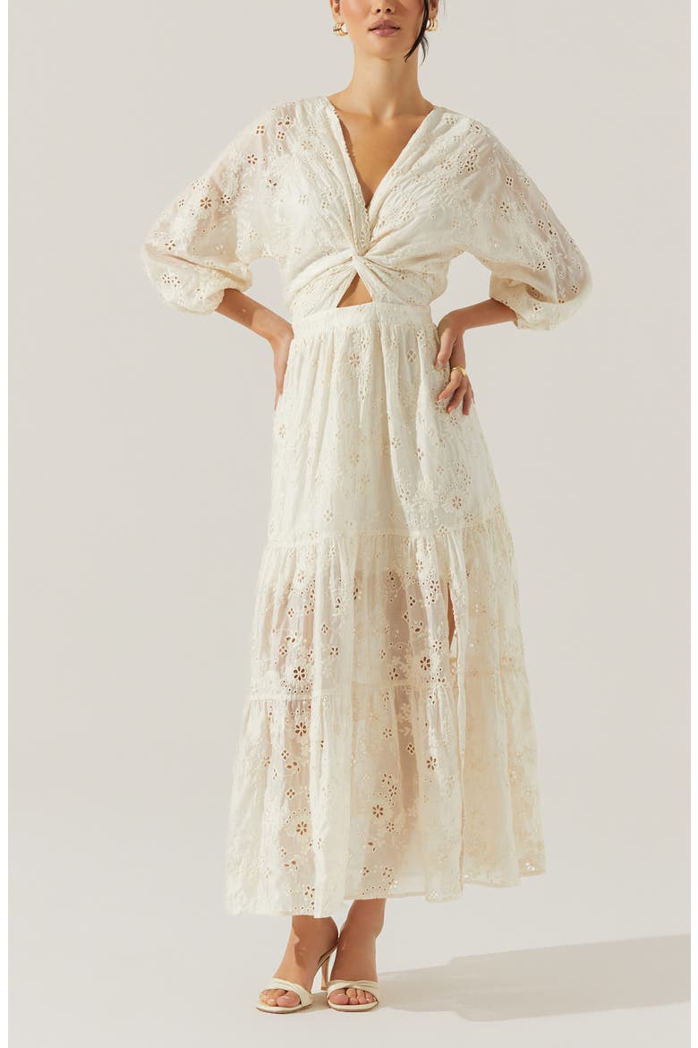 Jesalyn Cutout Detail Eyelet Dress, Alternate, color, CREAM