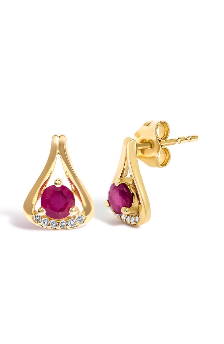 Haus of Brilliance 14K Yellow Gold Red Ruby and Diamond Accent Teardrop Stud Earrings, Alternate, color, Yellow Gold