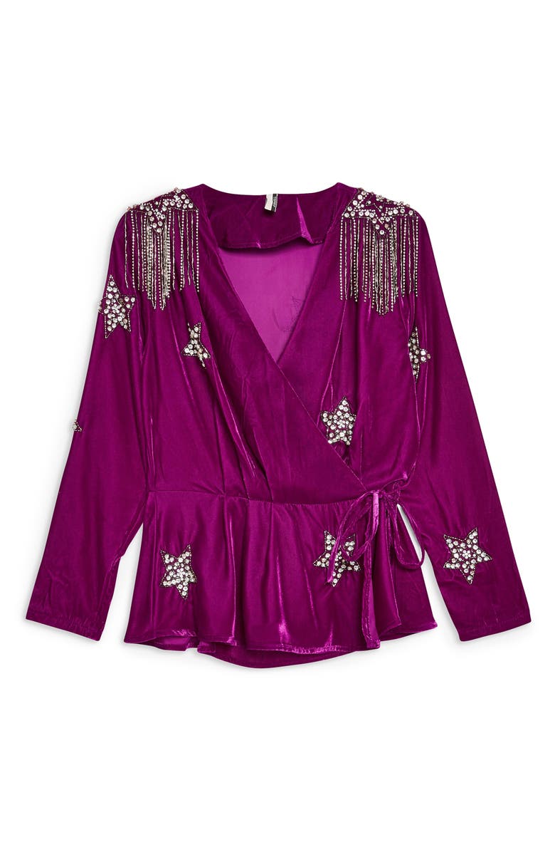 Topshop Star Velvet Wrap Blouse, Alternate, color, 