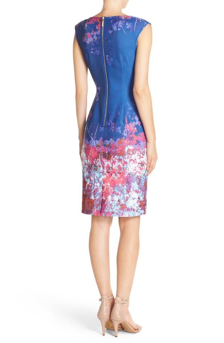 Adrianna Papell Floral Border Print Scuba Sheath Dress, Alternate, color,