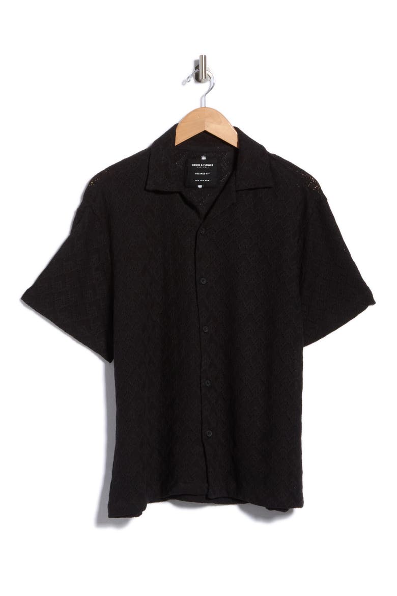 Textured Diamond Camp Shirt, Main, color, BLACK