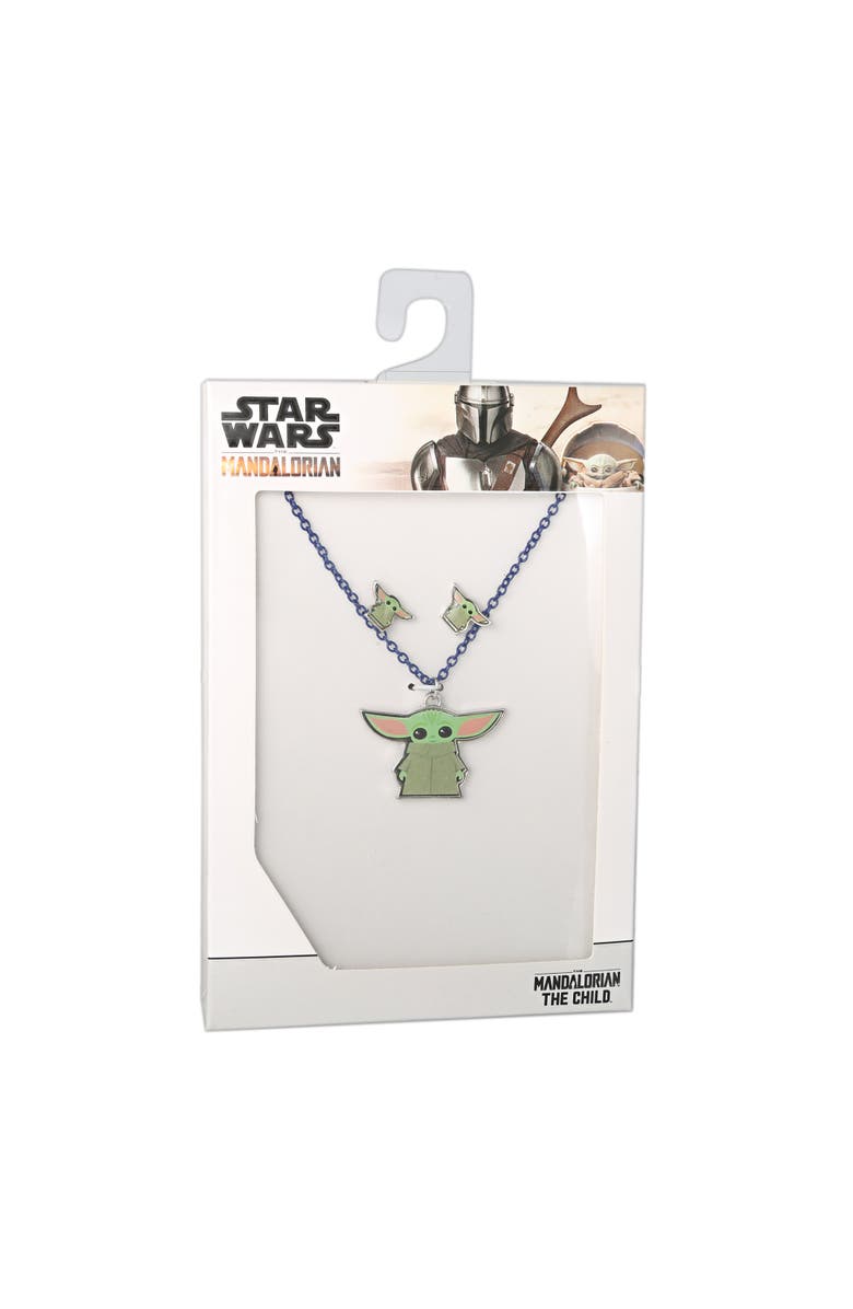 Star Wars The Mandalorian Grogu Fashion Stud Earrings and Necklace Set, Alternate, color, Green