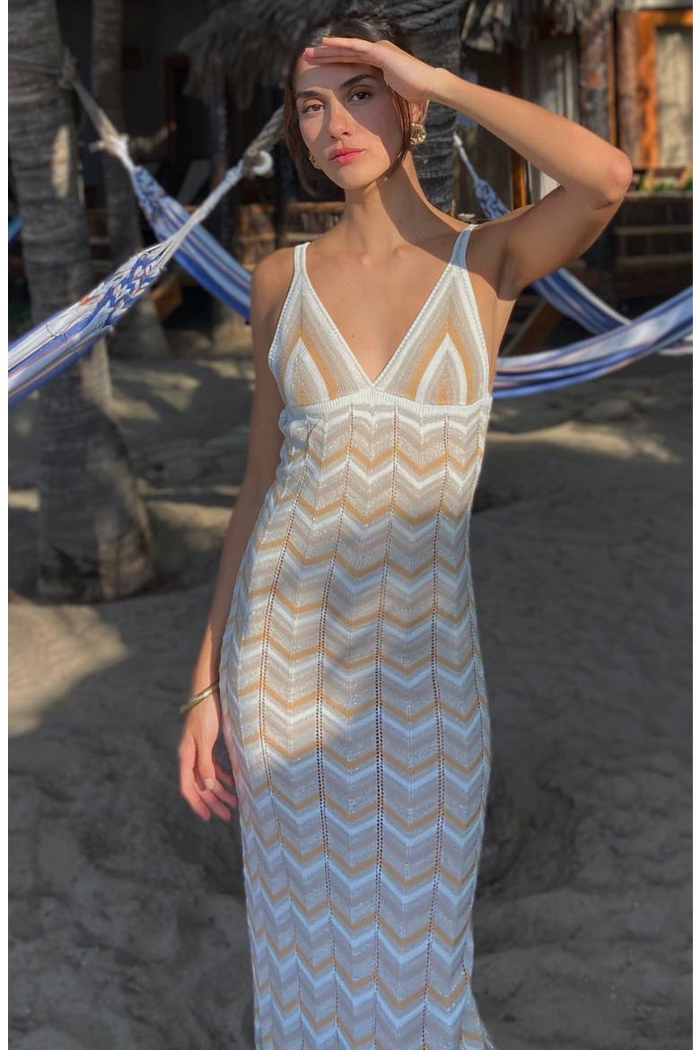 Alaia Stripe Cover-Up Maxi Sweater Dress, Alternate, color, BEIGE