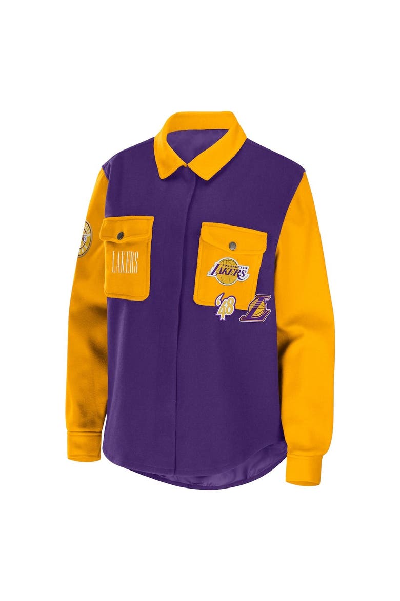 Women's WEAR by Erin Andrews Purple Los Angeles Lakers Colorblock Button-Up Shirt Jacket, Alternate, color, Purple
