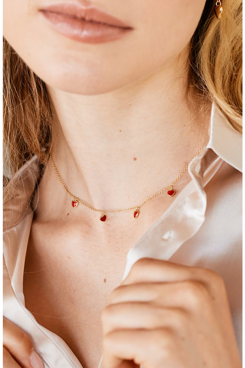 Meave Heart Enamel Necklace, Alternate, color, RED/ GOLD