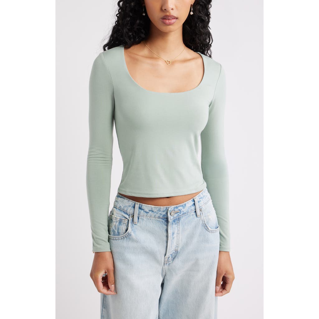 Bp. Long Sleeve Square Neck T-shirt In Green
