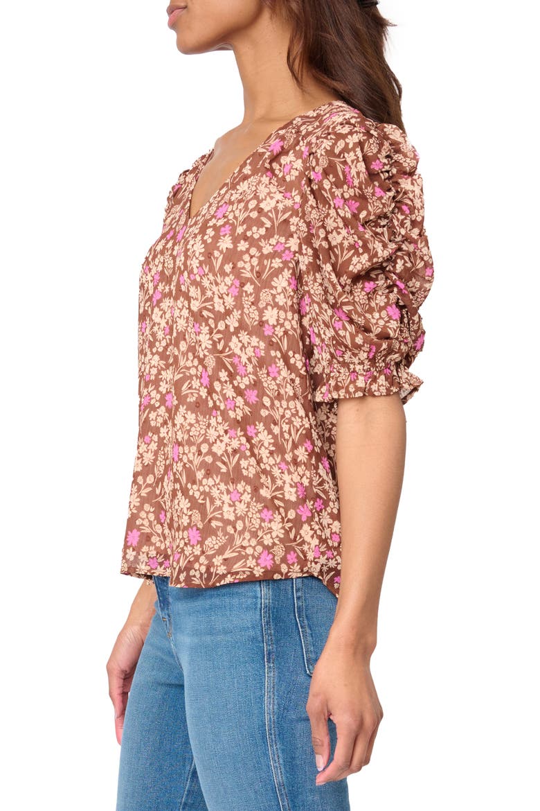 Floral Print Puff Sleeve Top, Alternate, color, TOFFEE/ PINK FLORAL