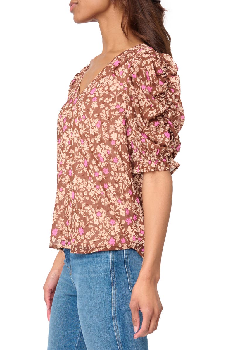 GIBSONLOOK Floral Print Puff Sleeve Top, Alternate, color, Toffee/ Pink Floral