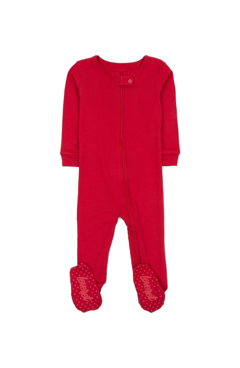 Leveret Footed Solid Cotton Matching Family Pajamas, Alternate, color, Red