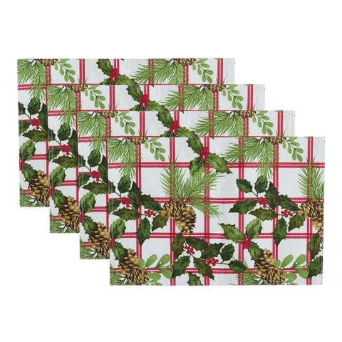 Pinecone Plaid Holiday Fabric Placemats Set Of 4