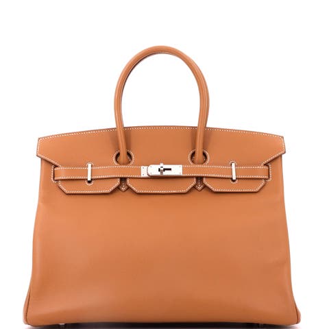 Birkin Handbag Brown Epsom With Palladium Hardware 35