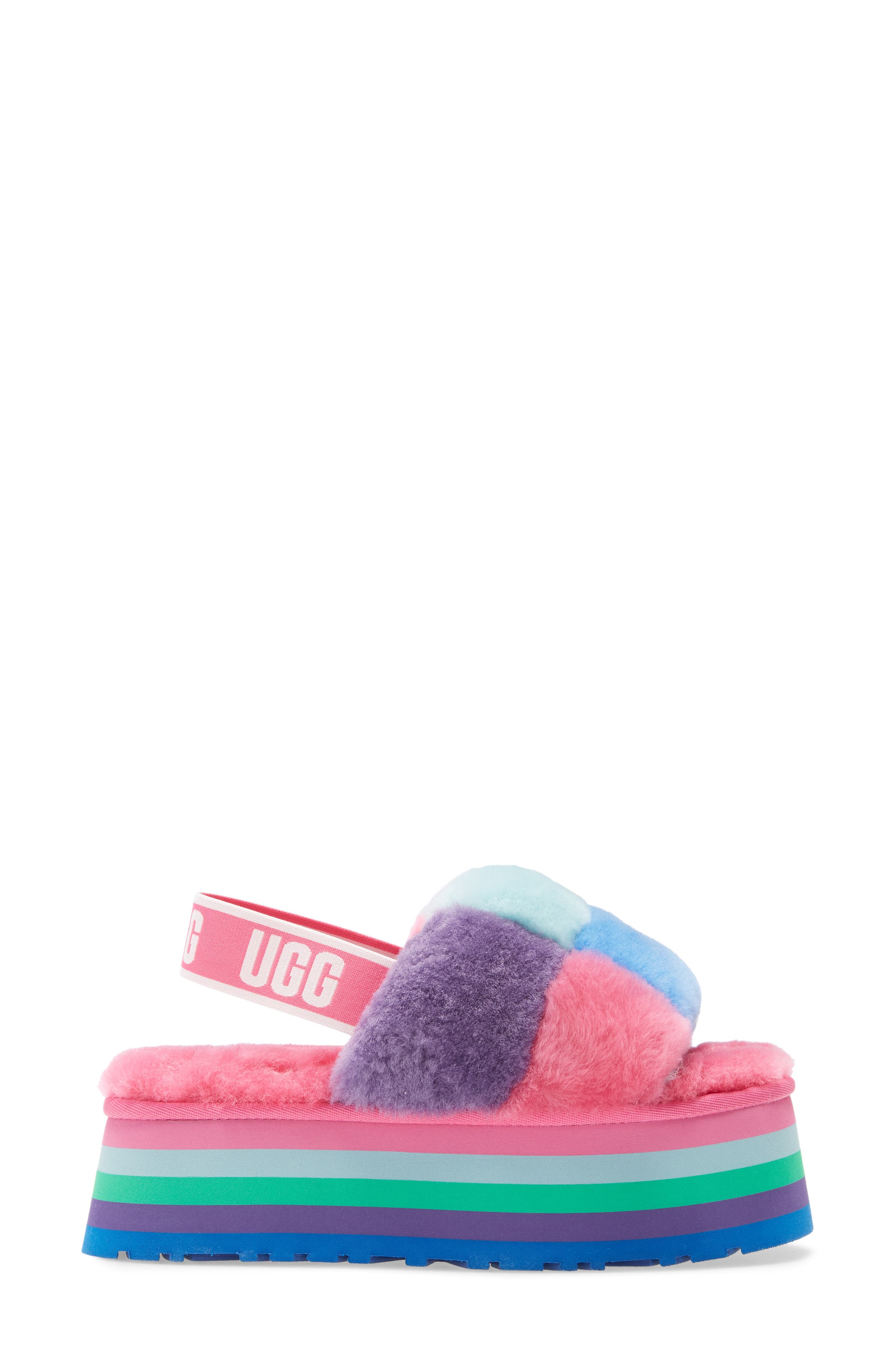 Disco Check Genuine Shearling Slingback Platform Slipper, Alternate, color, PRIDE STRIPES