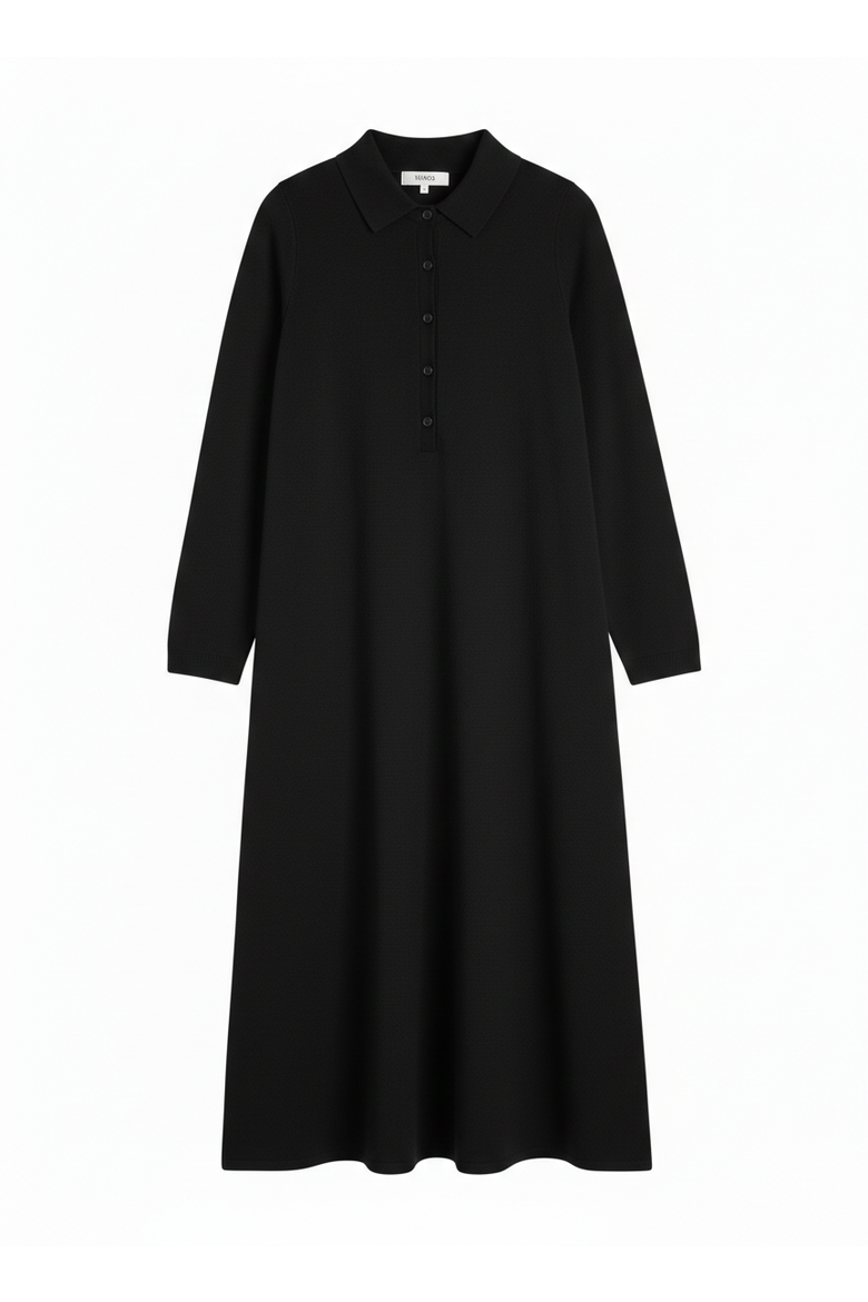 Wool-Cashmere A-Line Polo Dress, Alternate, color, Black